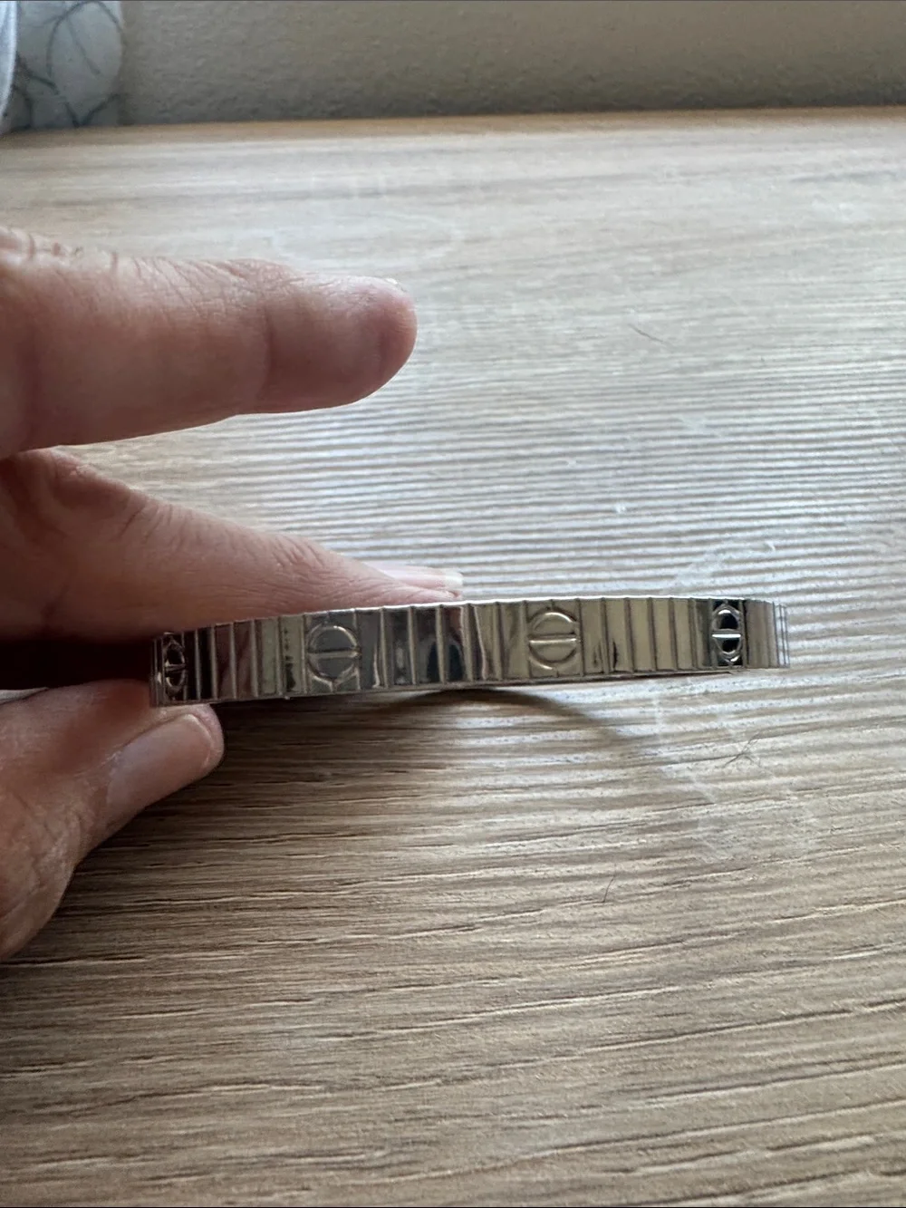 Men's Silver-Tone Screw Motif Bangle Bracelet